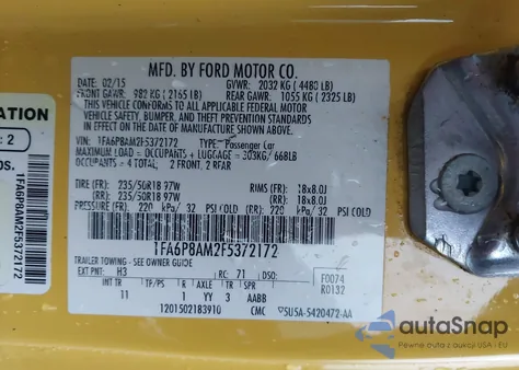 2015 Ford Mustang V6 z USA, uszkodzony, nr VIN 1FA6P8AM2F5372172